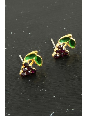 İsmiyle Al Üzüm Taşlı Minik Küpe