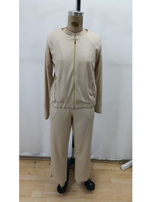 Munn Collection Kadın Uzun Kollu Önden Fermuarlı Modal Ceket ve Pantolon Ikili Takım