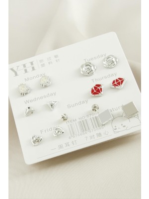 İsmiyle Al 14 Adet Karışık Metal Taşlı Küpe