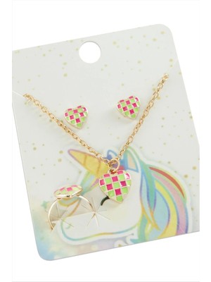 İsmiyle Al Kalp Mineli Set Kolye