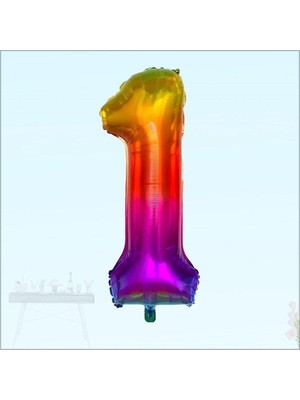 Feyza Design 1 Yaş Rakam Folyo Balon Gökkuşağı 100 cm