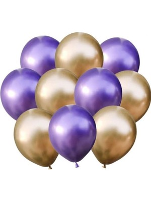 Feyza Design Çok Renkli Altın-Mor Krom Balon 20 Adet - Hobi & Eğlence