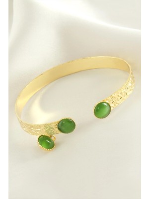 İsmiyle Al Sallantılı Cam Taşlı Kelepçe Bileklik