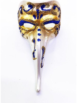 İsmiyle Al Mavi Renk Işlemeli Seramik Malzemeden Imal Venedik Uzun Maske Magnet