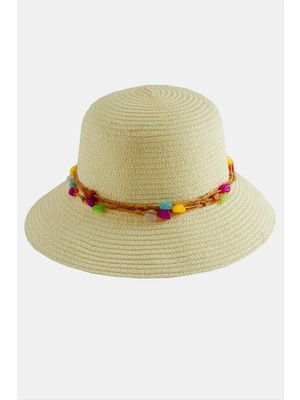 İsmiyle Al Renkli Doğaltaşlı Hasır Şapka