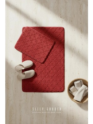 Sleep Garden Calma Banyo Paspas Seti Kaydırmaz 60X100 cm + 50X60 cm Kırmızı