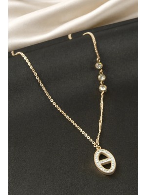 İsmiyle Al Oval Taşlı Çelik Kolye