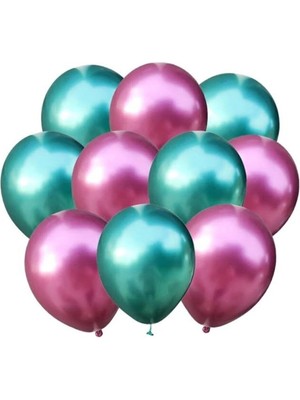 Feyza Design Pembe-Yeşil Krom Balon 20 Adet - Renkli Düz Balonlar