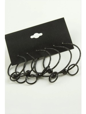 İsmiyle Al Noktalı Iç Içe Metal Halka Küpe 6 Adet