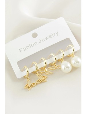 İsmiyle Al 6 Adet Kanat Kelebek Taşlı Halka Küpe