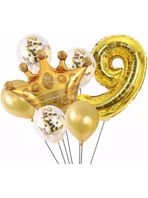 Feyza Design 9 Yaş Doğum Günü Seti: Şeffaf ve Gold Balonlar, Rakam Folyo Balonlar