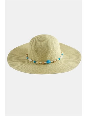 İsmiyle Al Boncuklu Hasır Şapka