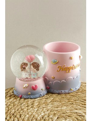 İsmiyle Al Balonlu Kız Çocuklar Işıklı Kar Küresi Orta