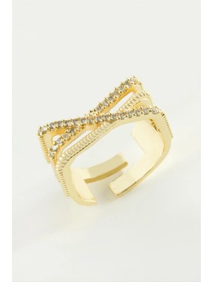 İsmiyle Al Üç Çizgili Zirkon Taşlı Yüzük