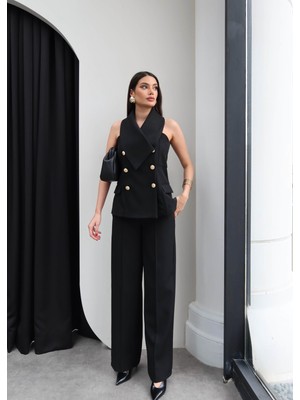 Esra Helvacı Kruvaze Yelek Pantolon Takım