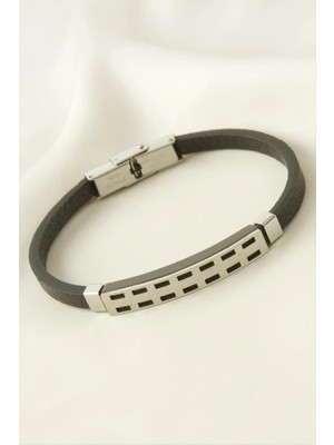 İsmiyle Al Dikdörtgen Deri Çelik Bileklik