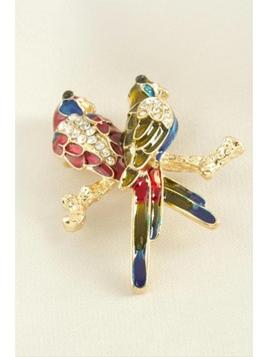 İsmiyle Al Çift Kuş Mineli Taşlı Broş