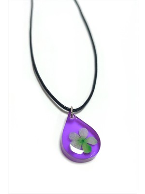 İsmiyle Al Kartopu Çiçeği Damla Epoksi Kolye