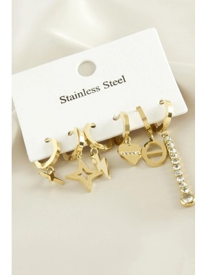 İsmiyle Al 6 Adet Yıldız  Zirkon Taşlı Lüks Çelik Küpe