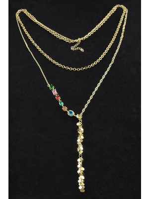 İsmiyle Al Pullu Zirkon Taşlı Lüks Ikili Çelik Kolye