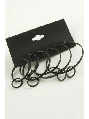 İsmiyle Al Noktalı Iç Içe Metal Halka Küpe 6 Adet