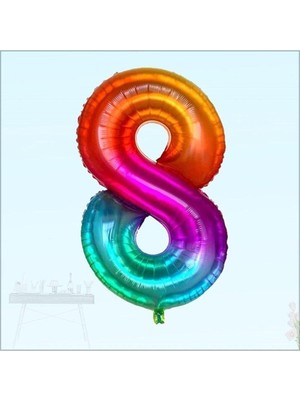 Feyza Design 8 Yaş Rakam Folyo Balon, 100 cm - Gökkuşağı