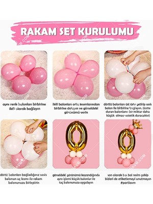 Feyza Design Gökkuşağı Renkleri Rakam Balon Seti Altın Taçlı 8 Rakamlı