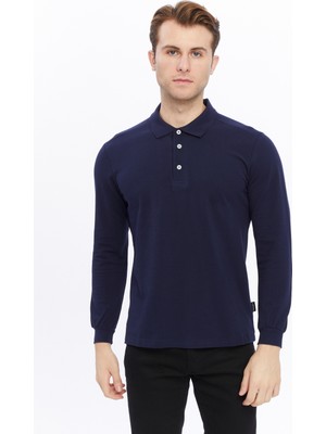 Uniprom Erkek Uzun Kollu Polo Yaka Pamuk Tişört Uzun Kollu T Shirt Lacivert