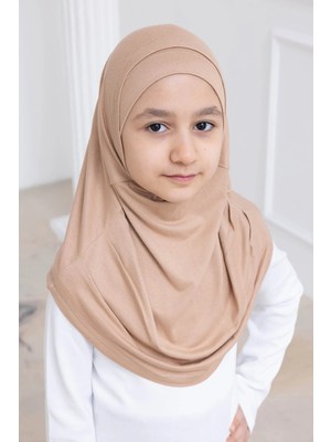 İhvan Online Pratik Hazır Geçmeli Çocuk Şal, Rahat Lastikli Hijab Başörtü Vizon