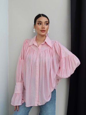 Esra Helvacı Pembe Büzgülü Gömlek