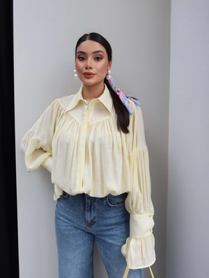 Esra Helvacı Sarı Büzgülü Gömlek