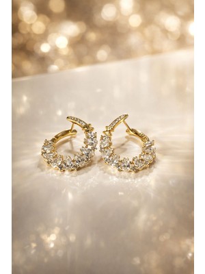 Solène Style  Zirkon Taşlı Altın Kaplama Gold Küpe