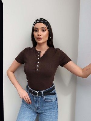 Esra Helvacı Fitil Desen Çıtçıtlı Tshirt