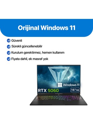 Casper Excalibur G915 Intel Core 7-240H 12GB 480GB RTX5060 165HZ 16" W11H Gaming Laptop G915.240H-AV60A-C