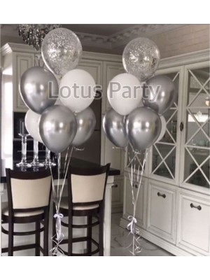 Feyza Design 20 Adet Çok Renkli Balon Seti - Şeffaf, Krom Gümüş ve Gold Pullu