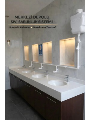 Hilal Kimya 10 Kg Depolu Merkezi Sabunluk Sistemi – 4 Musluklu Butonlu – Okul, Cami, Yurt ve Fabrikalar için Endüstriyel Sıvı Sabunluk