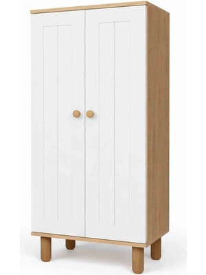 Midoser Ayka Membran Kapaklı 5 Raflı ve Çok Amaçlı Dolap Beyaz - Ceviz 129 cm