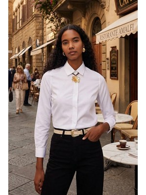 Tudors Kadın Slim Fit Dar Kesim Vücuda Oturan Uzun Kollu Beyaz Basic Gömlek