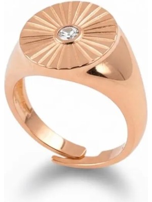 Tesbihane Zirkon Taşlı Papatya Tasarım Rose Renk 925 Ayar Gümüş Kadın Tektaş Yüzük