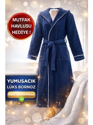 Layvera Bornoz | %100 Pamuk-Kapüşonlu-Biyeli-Cepli