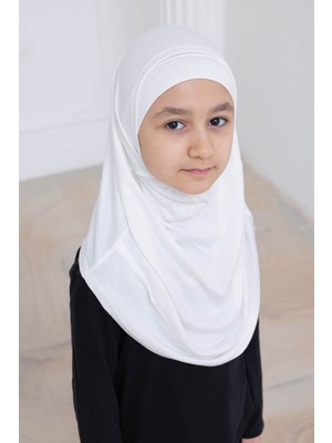 İhvan Online Pratik Hazır Geçmeli Çocuk Şal, Rahat Lastikli Hijab Başörtü Beyaz