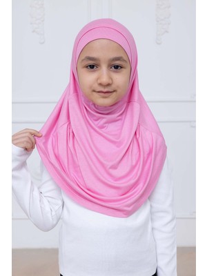İhvan Online Pratik Hazır Geçmeli Çocuk Şal, Rahat Lastikli Hijab Başörtü Pembe