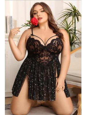 Wesby Büyük Beden Önden Capraz Askılı Gecelik Takım