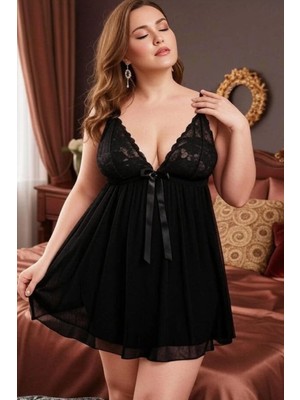 Wesby Büyük Beden Kurdale Detaylı Gecelik Tanga Takım