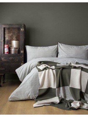 Apricitas Home Enola Yeşil Triko Battaniyeli Çift Kişilik Nevresim Takımı