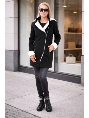 Barbora Kaşmir Kapüşonlu Günlük Kaşe Kışlık Kadın Kaban