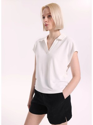 Fabrika Beyaz Kadın Loose Fit Polo T-Shirt F6SL-TST0176