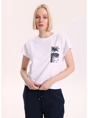 Fabrika Beyaz Kadın Regular Fit Baskılı T-Shirt F6SL-TST0296
