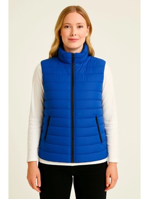 Deridün Yıldız Shoes Şişme Fermuarlı Yelek Su Itici Kapitone Astarlı Kumaş Cepli Hafif Kışlık Spor Rahat Kalıp - Saks Mavisi