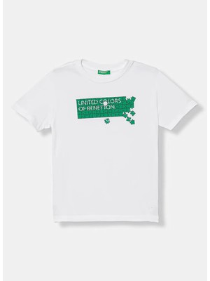 United Colors Of Benetton Beyaz Erkek Çocuk Baskılı T-Shirt 3I1XC10S4
